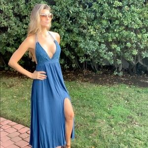 Teal tie halter Maxi Dress